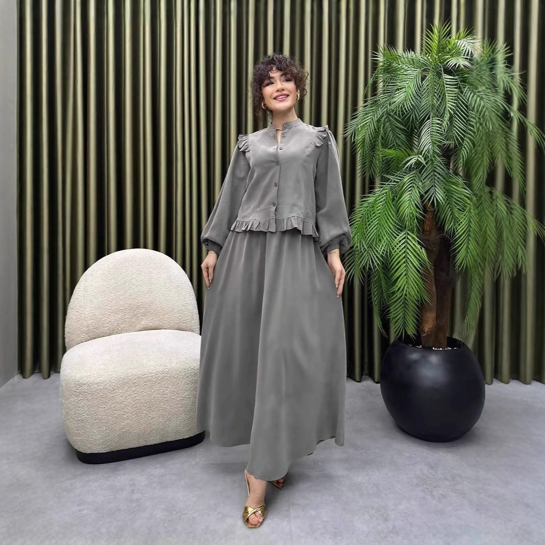 Women's Elegant Graceful Stand-up Collar Long Sleeve Skirts
