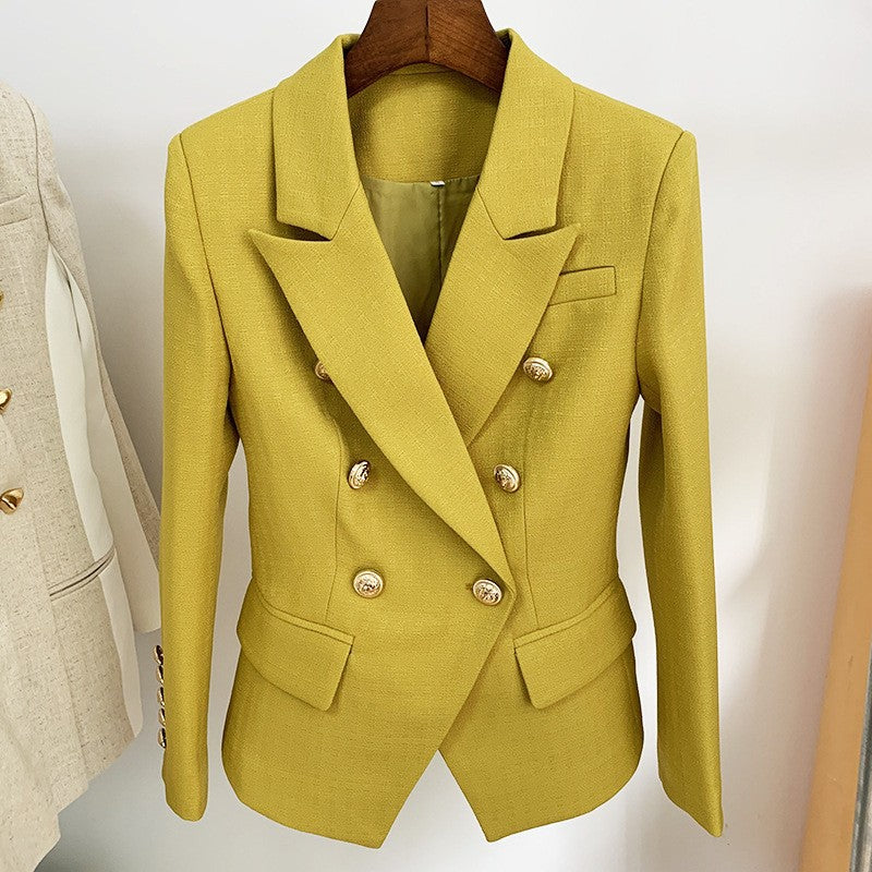 Fashion Female Metal Lion Buckle Double-breasted Blazers
