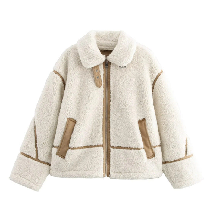 Women's Lamb Wool Motorcycle Fur Integrated Thickened Coats