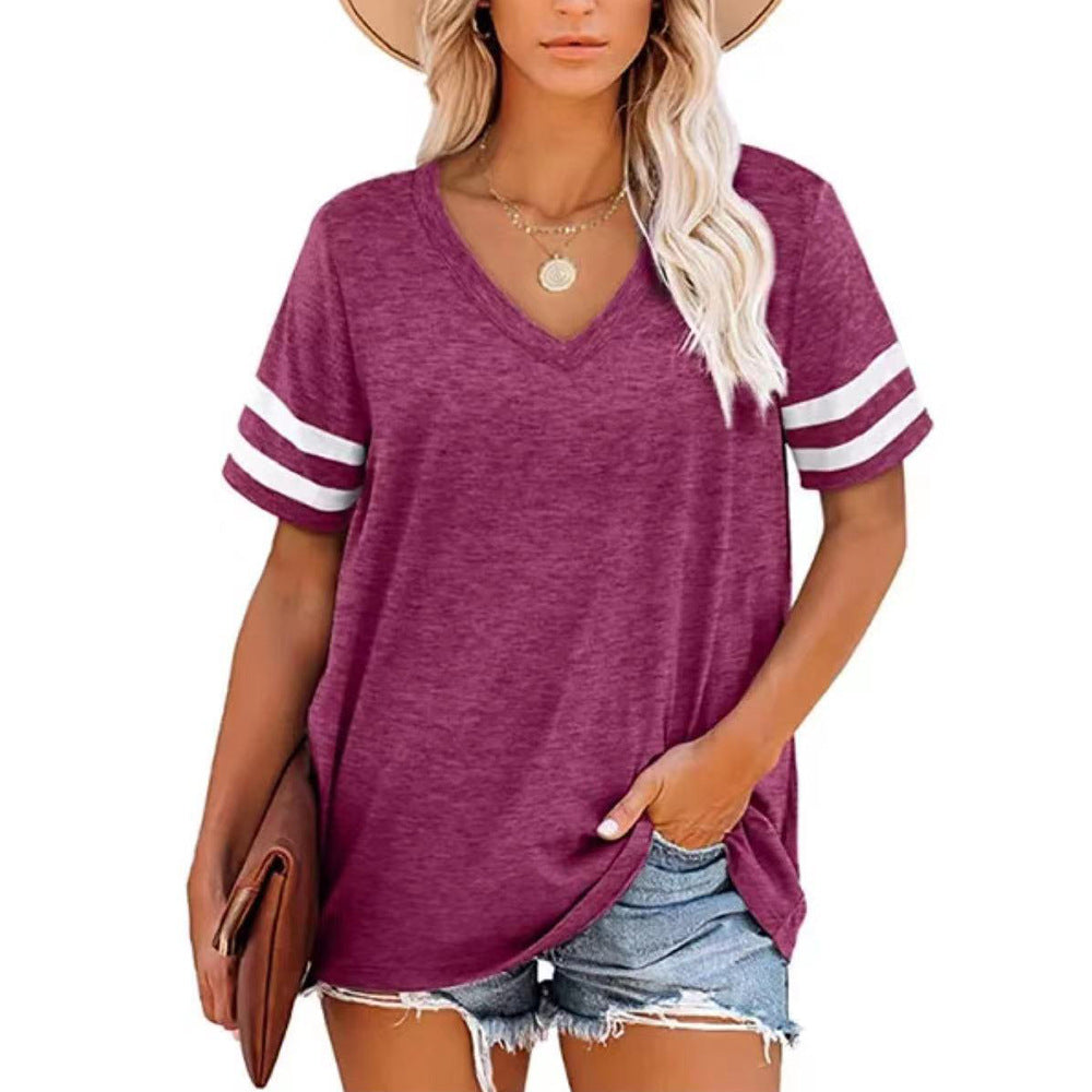Women's Summer Loose T-shirt Striped Sleeve Blouses