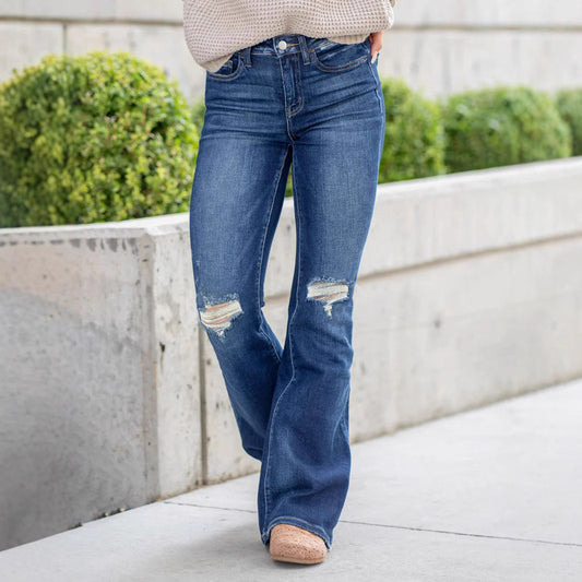 Retro Washed Ripped Slightly Spicy Female Jeans
