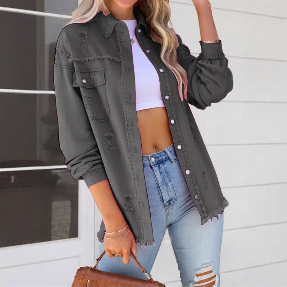 Pretty Russia Denim With Hole Loose Jackets