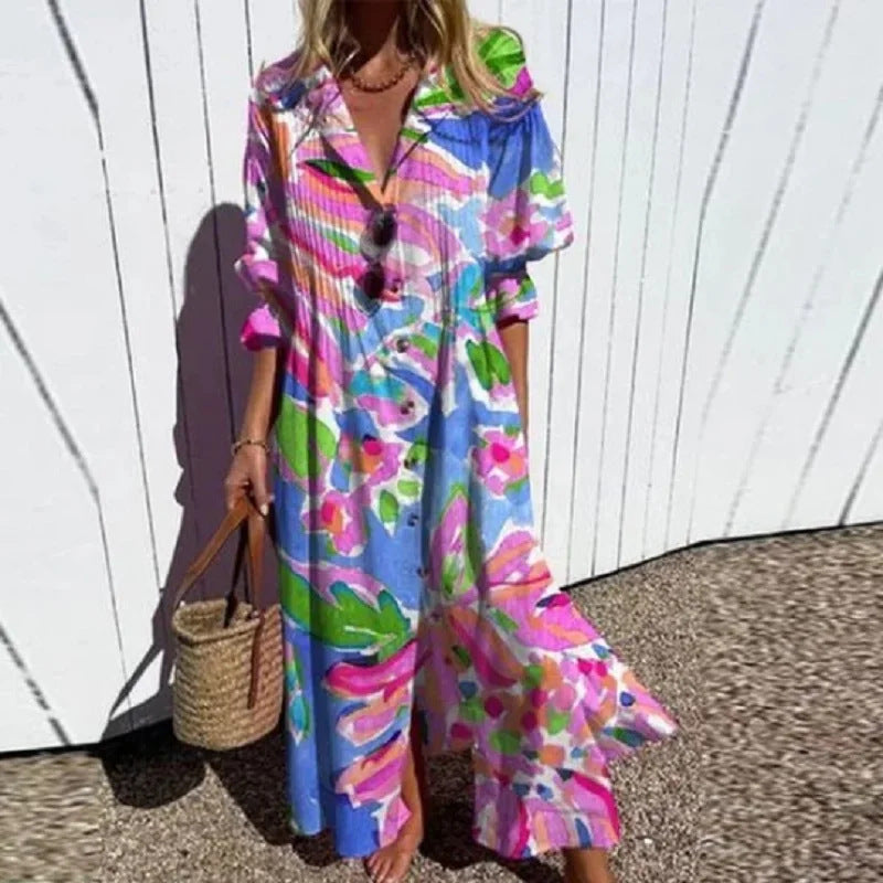 Women's Pleated Print Temperament Commute Dress Dresses