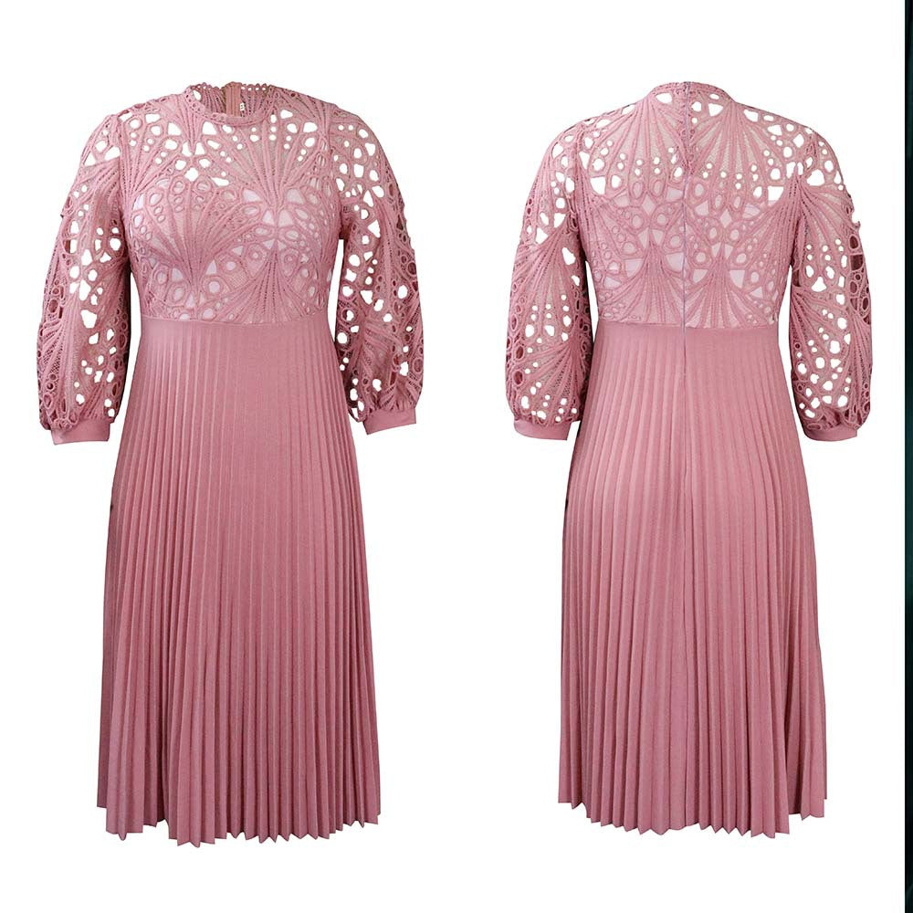 Women's Lace Stitching Pleated Hollow Sexy African Plus Size
