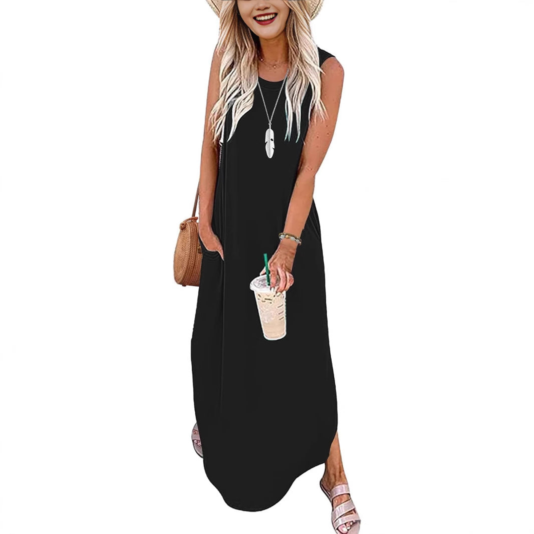 Women's Sleeveless Printed Dress Pullover Beach Long Dresses