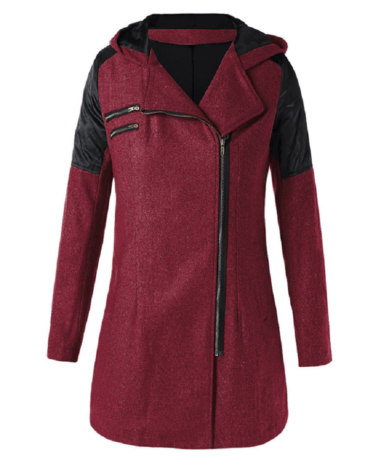 Women's Zipper Hooded Thickened Thermal Woolen Mid-length Coats