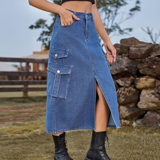 Women's American Hot Elastic Waist Denim Cargo Casual Skirts