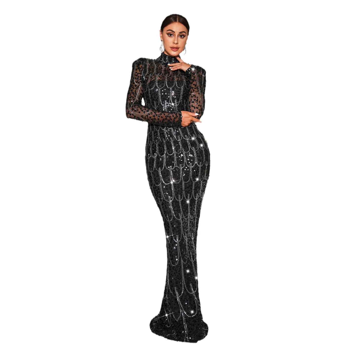 Women's Temperament Crew Neck Sequined Banquet Dress Dresses