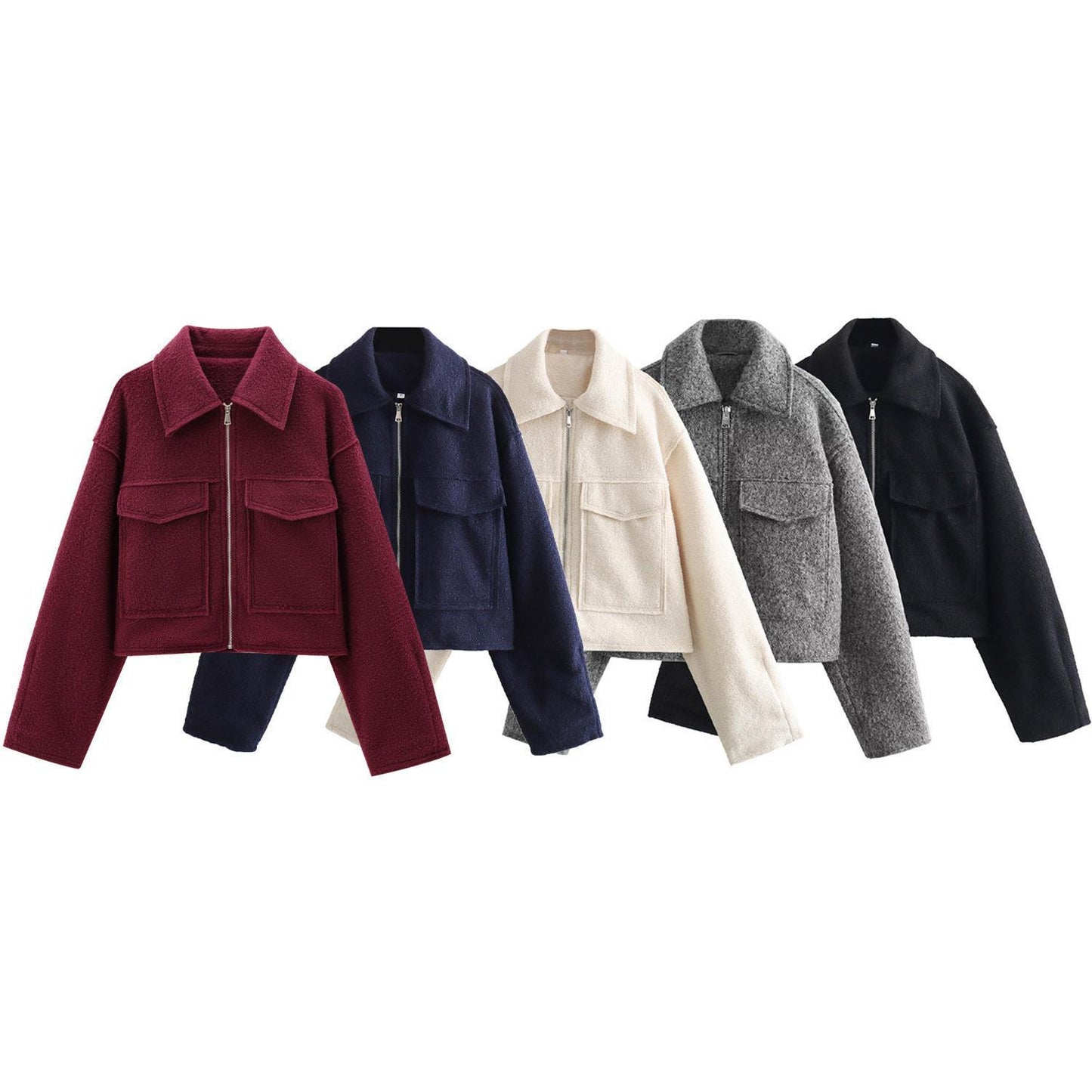 Women's French Fashion Beads Leather Gray Jackets