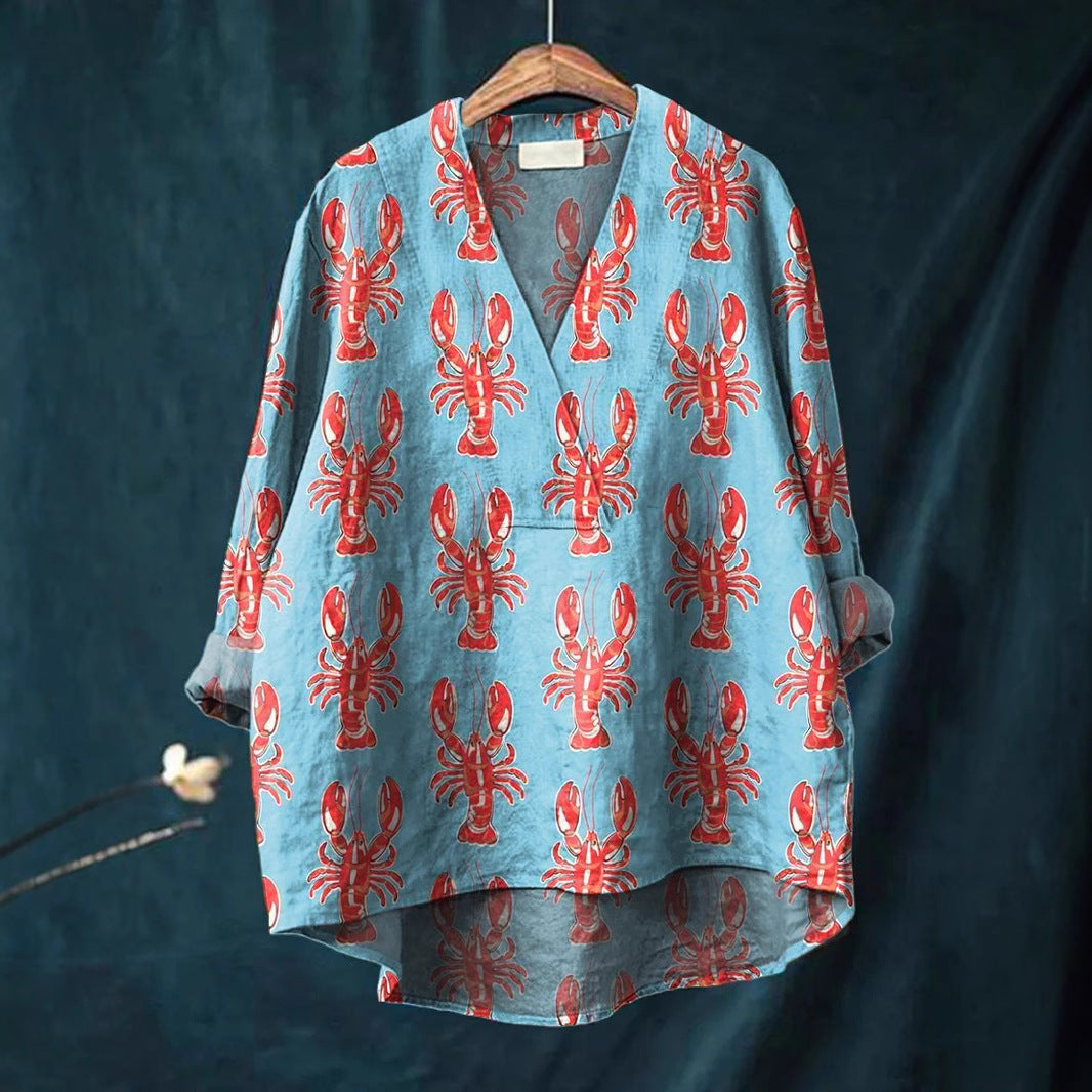 Women's Loose Printed Shirt For Long Sleeve Blouses