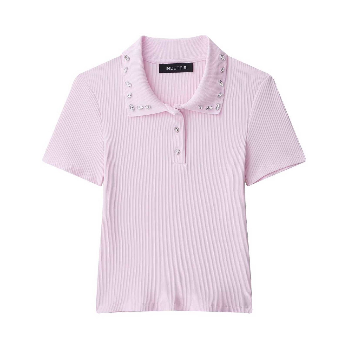 Women's Jewelry Shirt Rib Neckline Summer Slimming Blouses