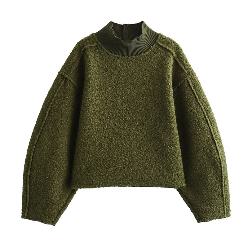 Women's Lapel Leisure Bloomers Long-sleeved Warp Knitted Sweaters