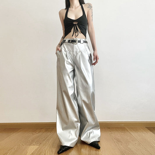 Women's Solid Color Loose Street Fashion High Pants
