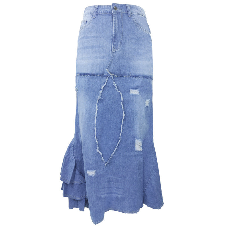 Women's Slouchy Denim Hot Stitching Irregular Skirts
