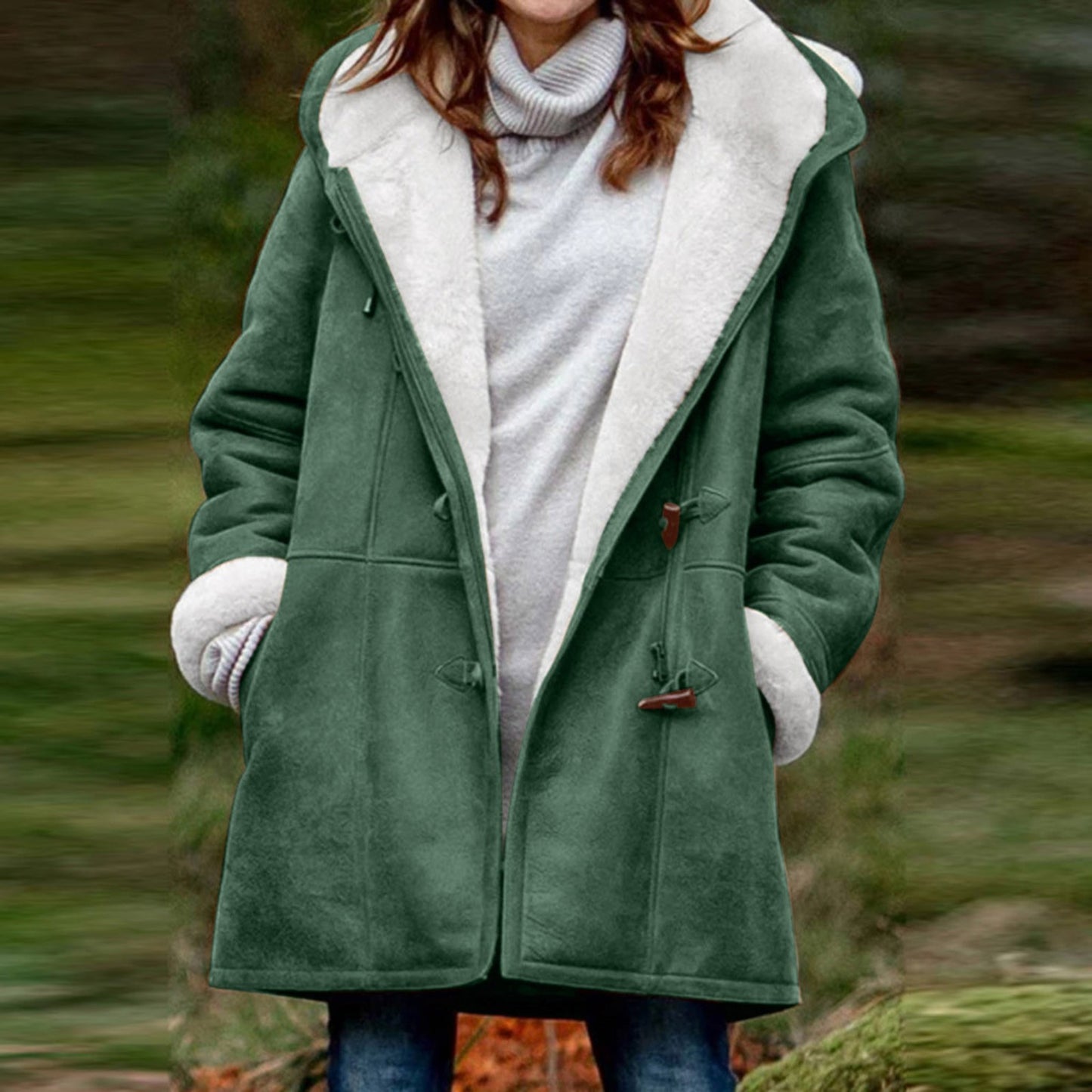 Women's With Cashmere Fur Collar Pockets Coats