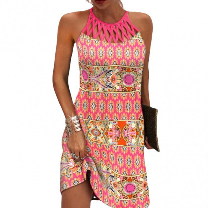 Women's Summer Round Neck Collar Sleeveless Halter Dresses