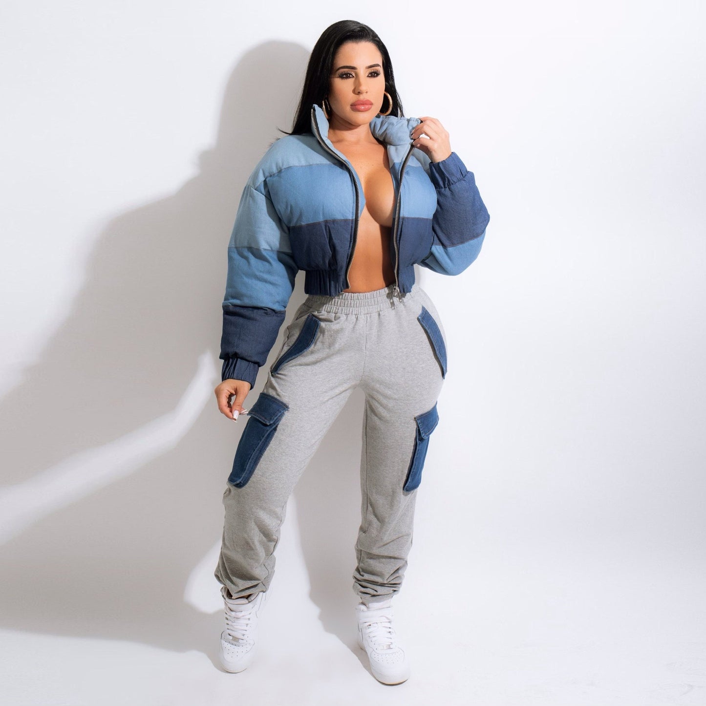 Women's Street Cool Imitation Denim Large Pocket Pants