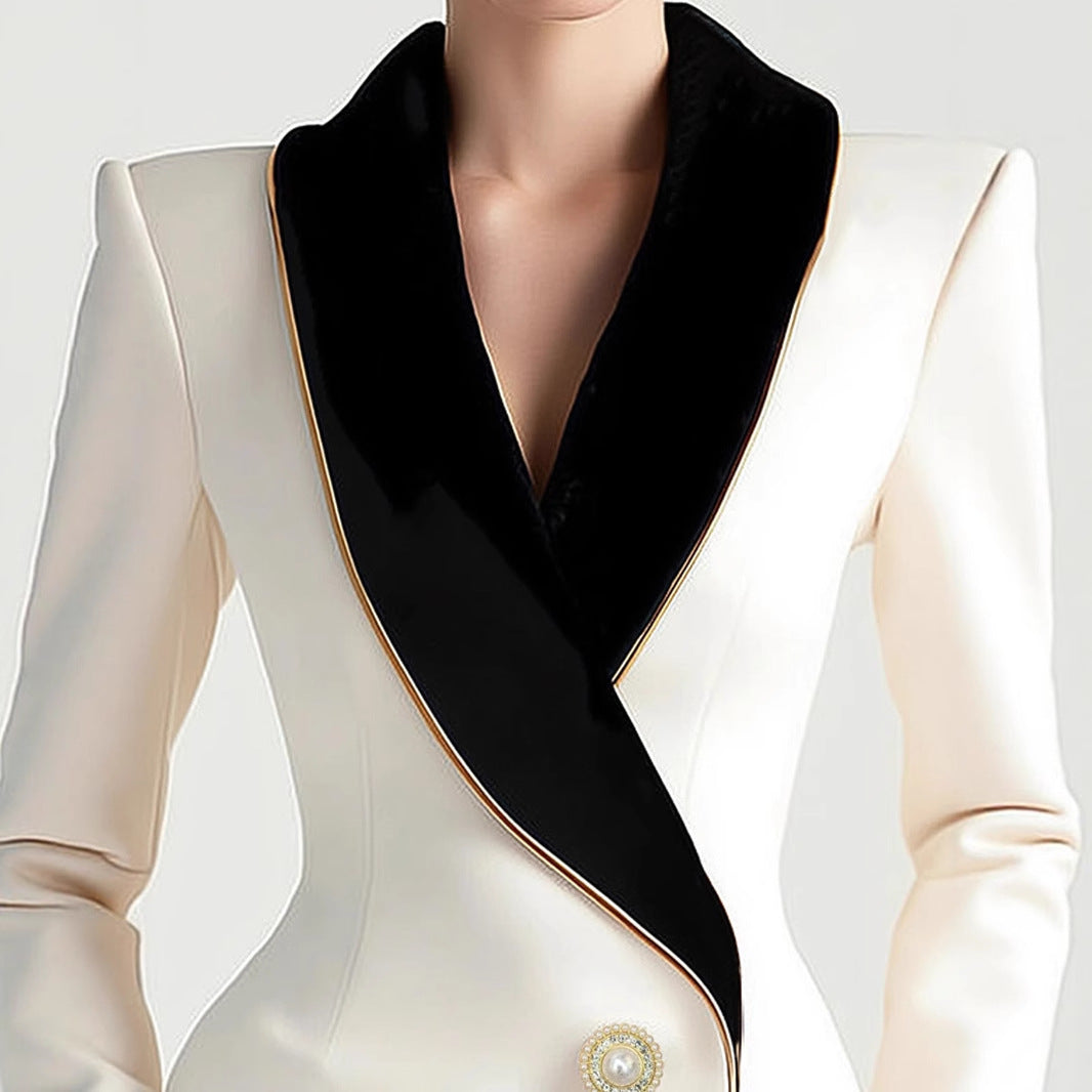 Women's Fashionable Elegant Irregular Gold Edge Pearl Blazers