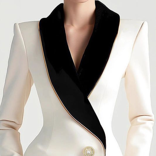 Women's Fashionable Elegant Irregular Gold Edge Pearl Blazers