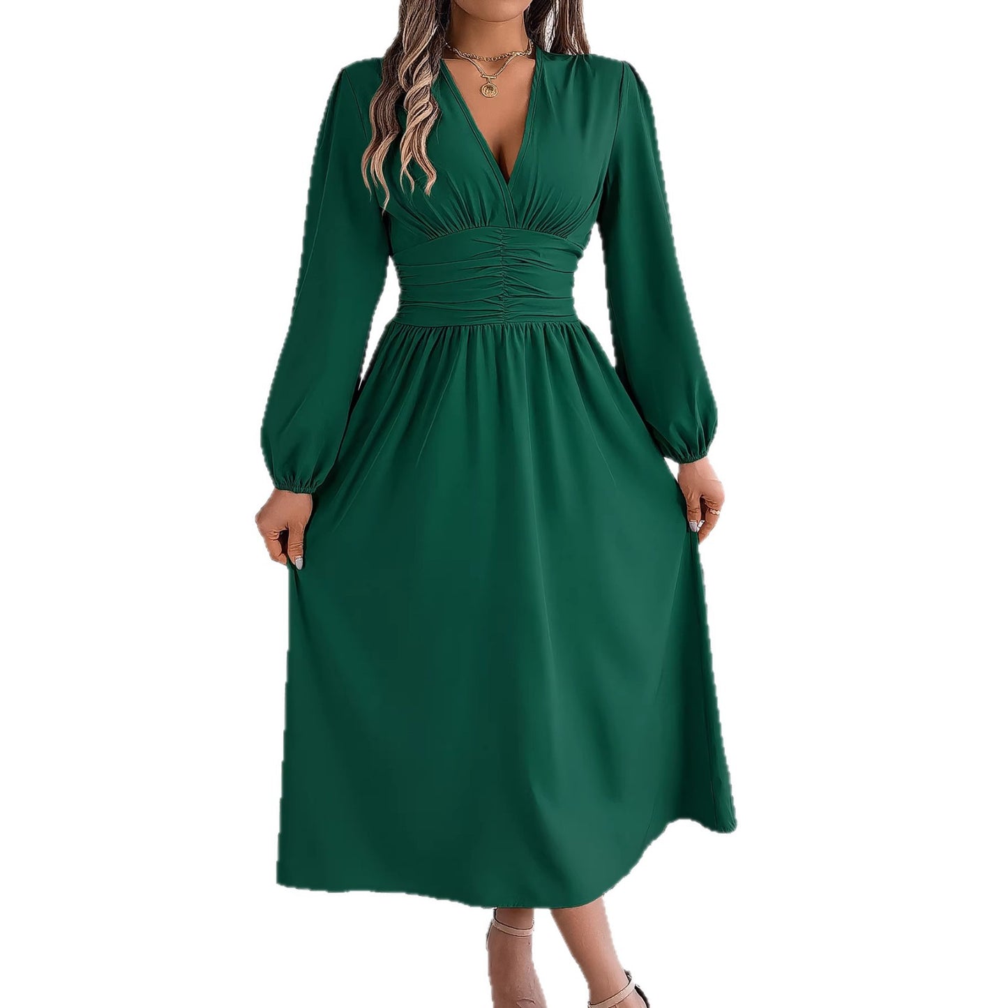 Women's Solid Color Long Sleeve Sexy Slit Dress