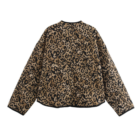 Women's Autumn Organza Leopard Print Round Neck Jackets