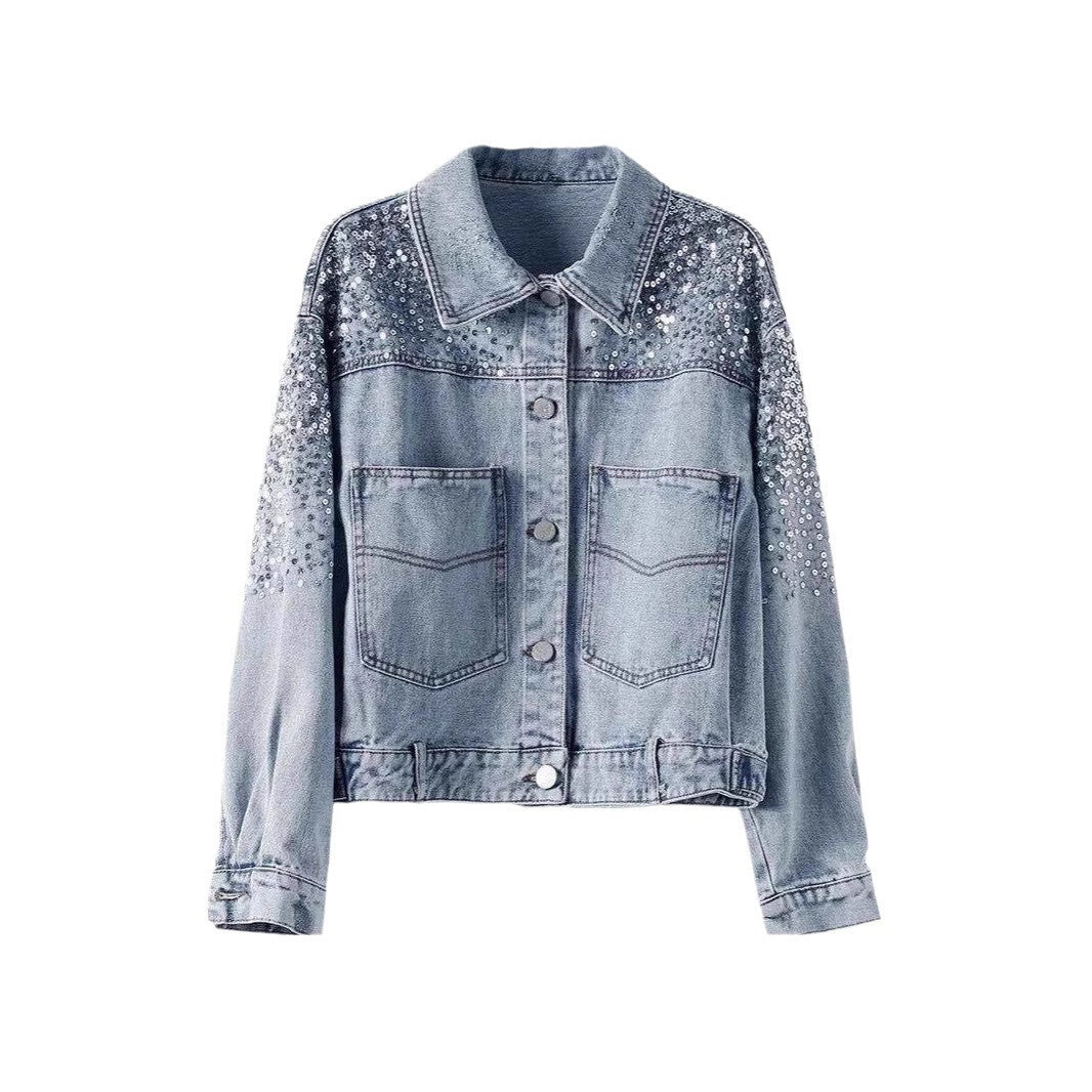 Women's Fashionable Sequins Denim Loose-fitting Fashion Jackets