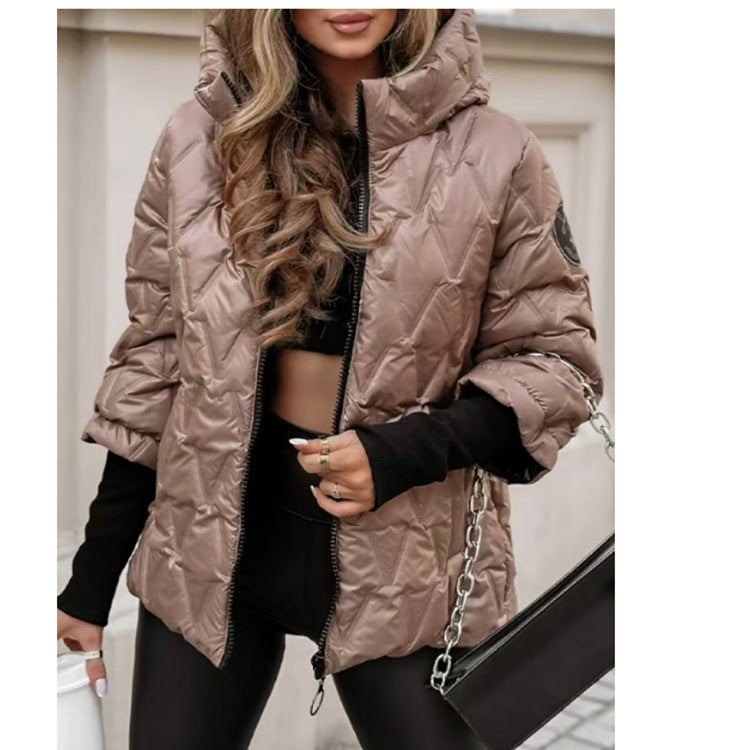 Women's Fashion Hooded Loose-fitting Long Sleeves Patchwork Coats