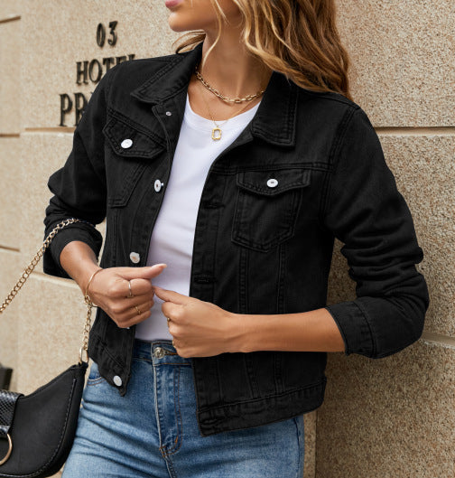 Fashion Slim Lapel Denim Pure Color Jackets