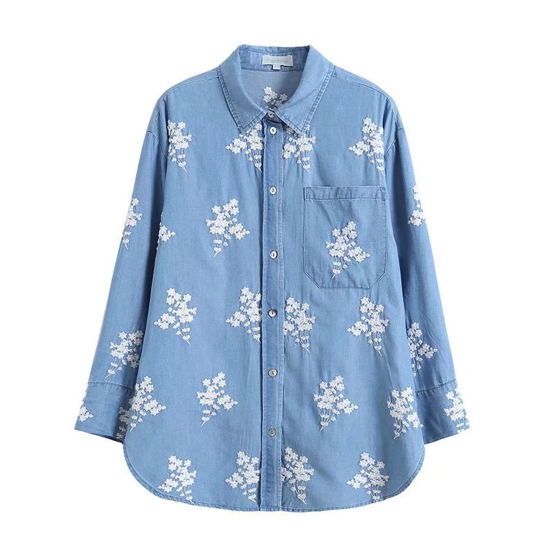 Women's Fashion Loose-fitting Long Sleeves Flower Embroidered Clothing