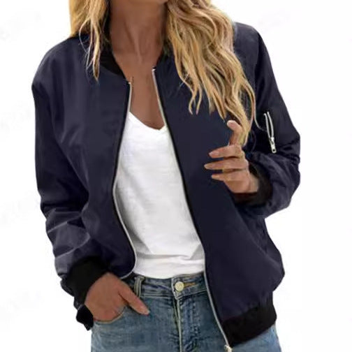 Women's Casual Spring Solid Color Fashion Zipper Jackets