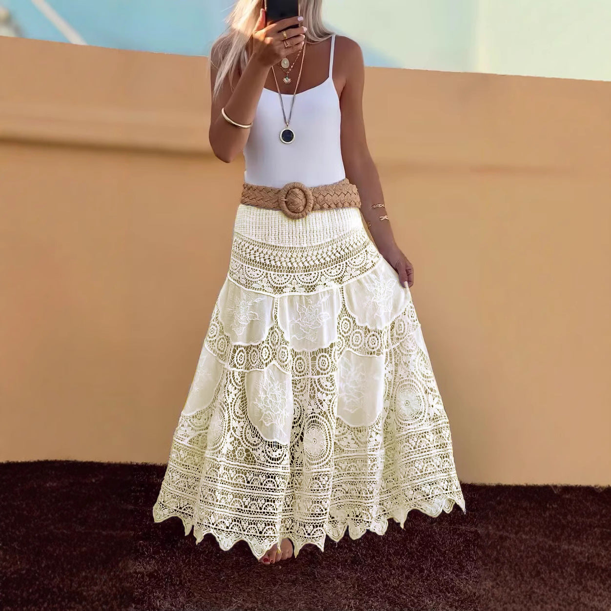 Women's Summer French Crochet Hollow Elastic Knitted Skirts