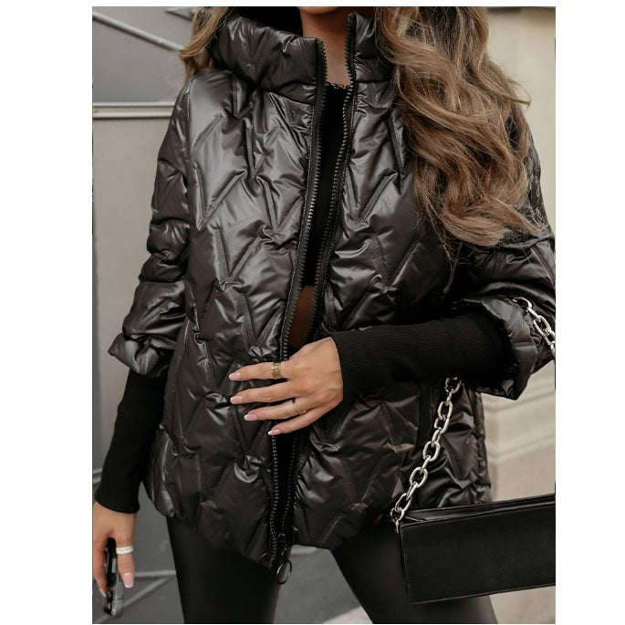 Women's Fashion Hooded Loose-fitting Long Sleeves Patchwork Coats