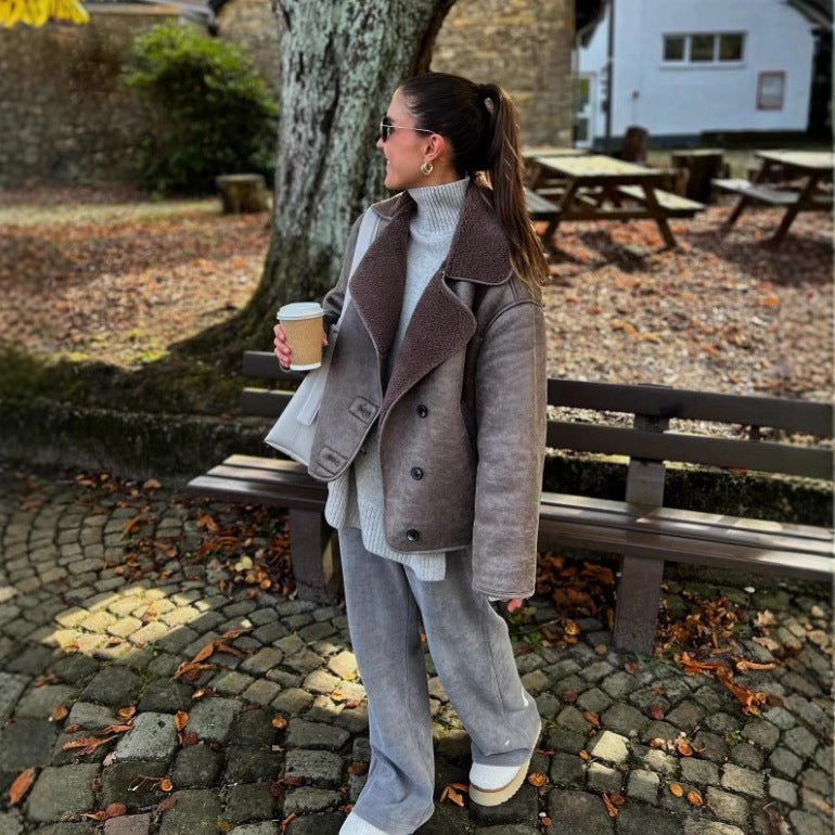 Women's Wool Turn-down Collar Fashion Stylish Korean Jackets