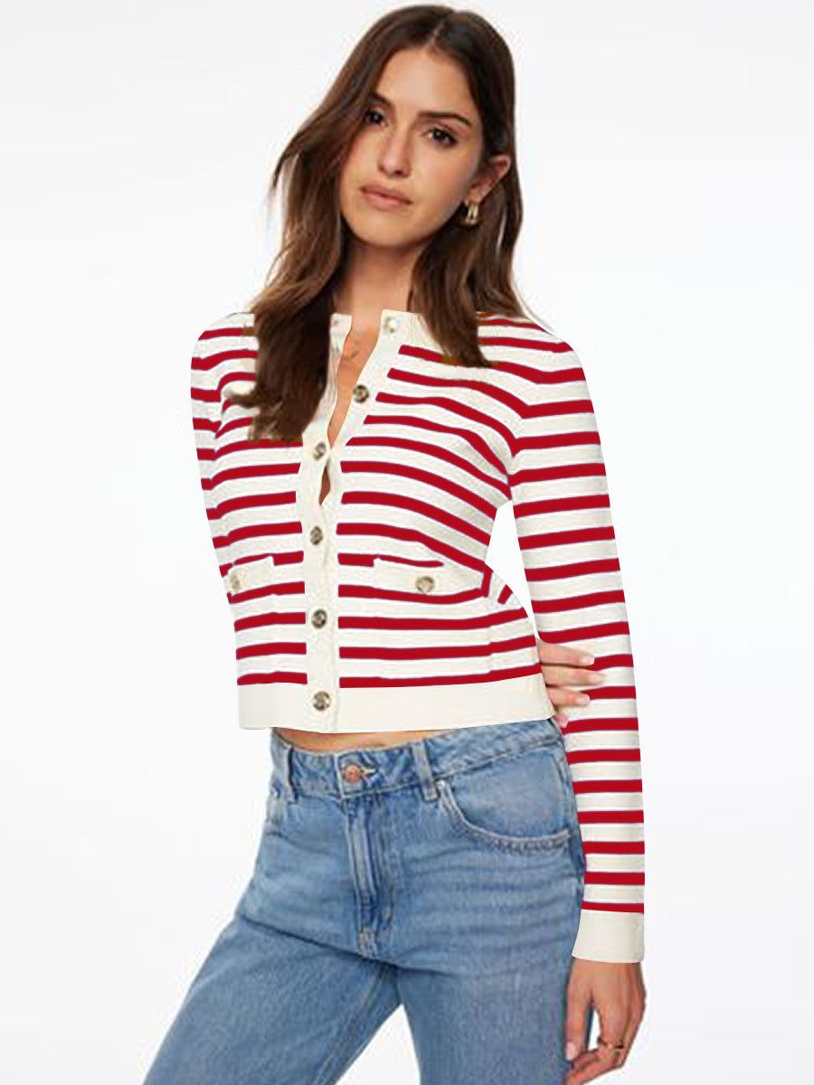 Women's Charming Elegant High-grade Button Striped Coats