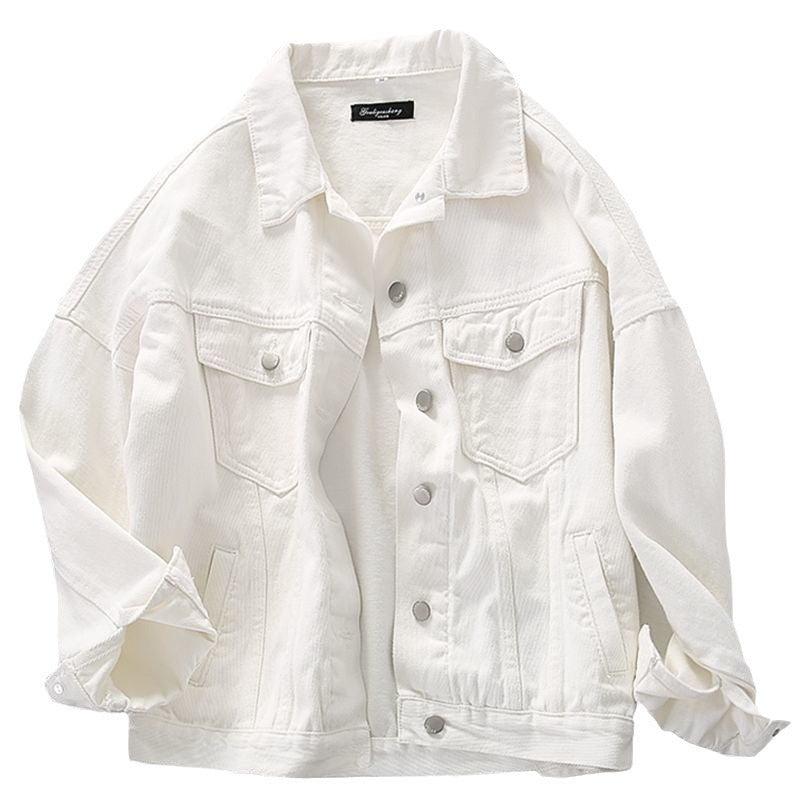 Women's Retro Loose White Cotton Cowboy Long-sleeved Jackets