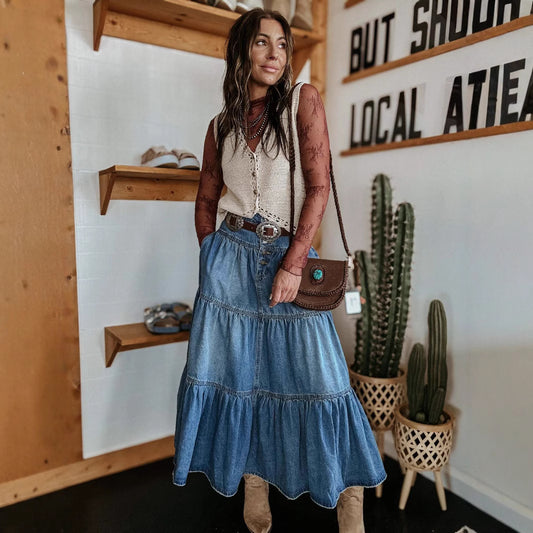 New Attractive Bohemian Layered Cake Denim Skirts
