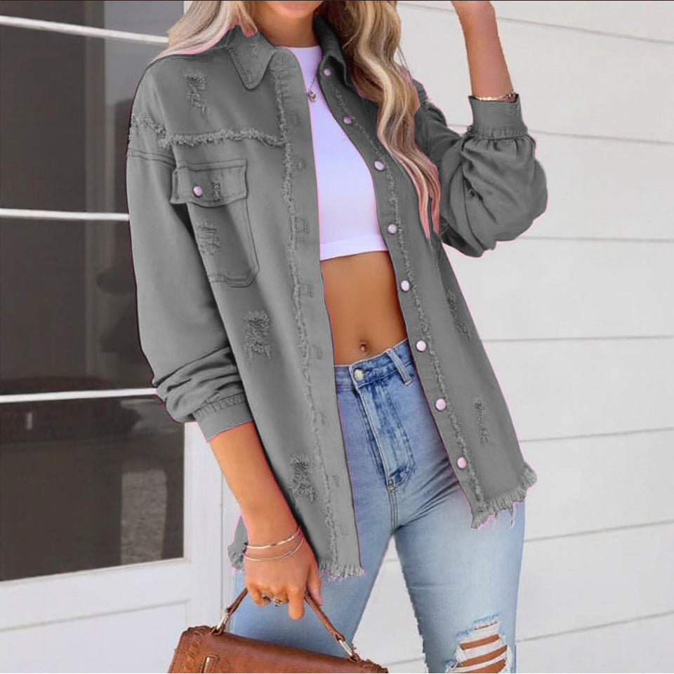 Pretty Russia Denim With Hole Loose Jackets