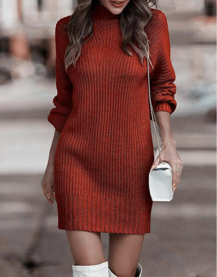 Women's Fashion Turtleneck Long Sleeve Dress Knitwear