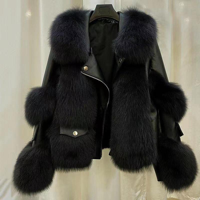 Elegant Imitation Fox Fur Integrated Wind Coats