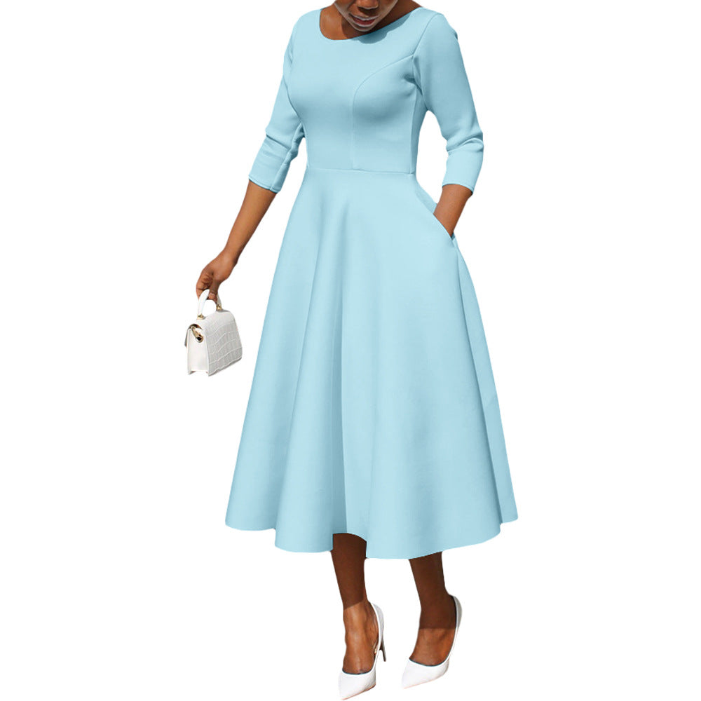 Women's Solid Color Pocket Large Swing Dress Dresses
