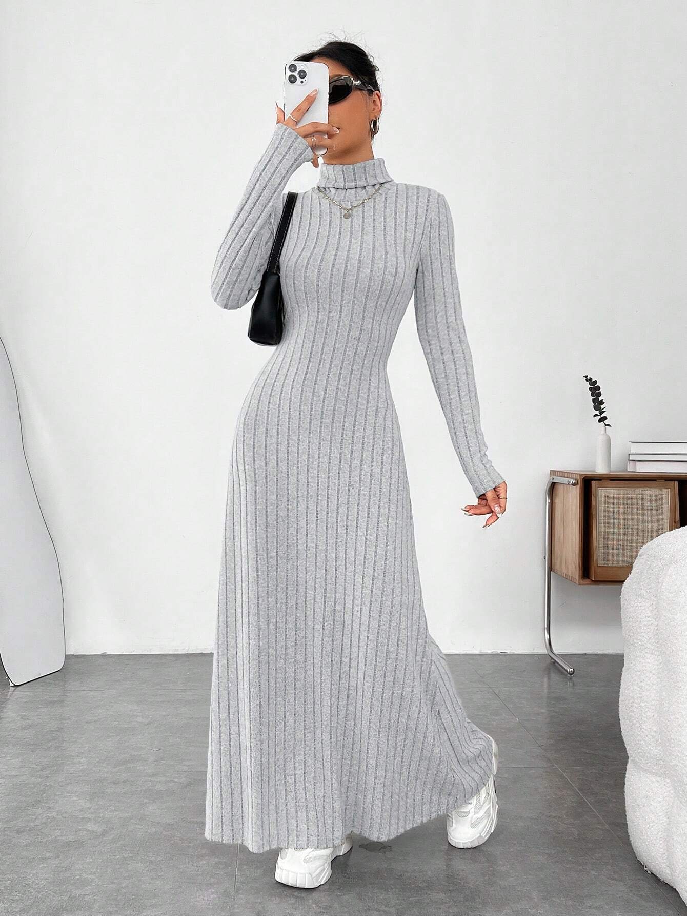 Women's Elegant Slim Turtleneck Solid Color Dress Dresses