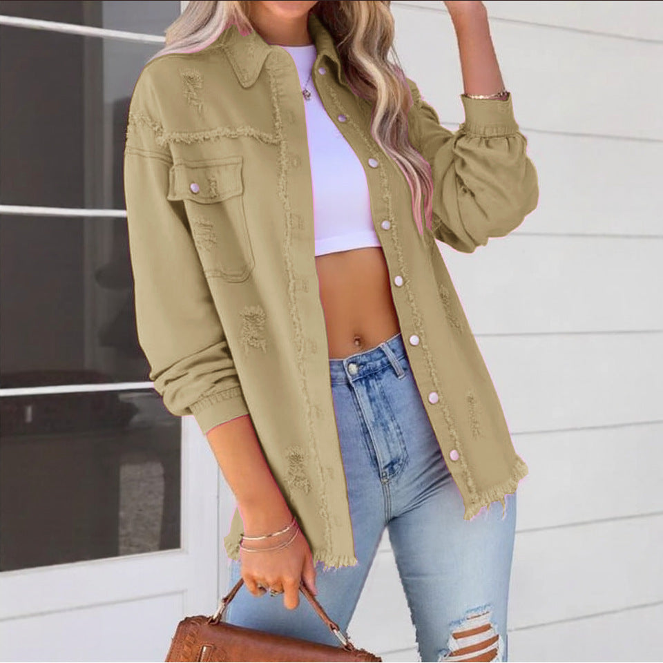 Pretty Russia Denim With Hole Loose Jackets