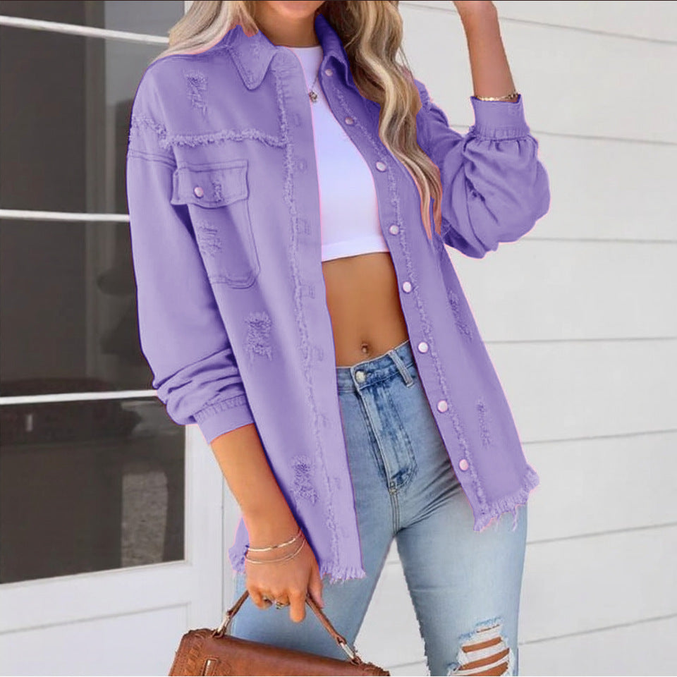 Pretty Russia Denim With Hole Loose Jackets