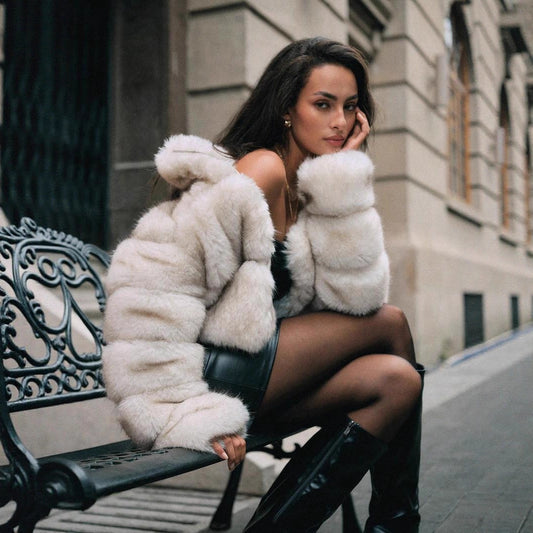 Imitation Fox Stitching Winter Thickened Lapel Coats
