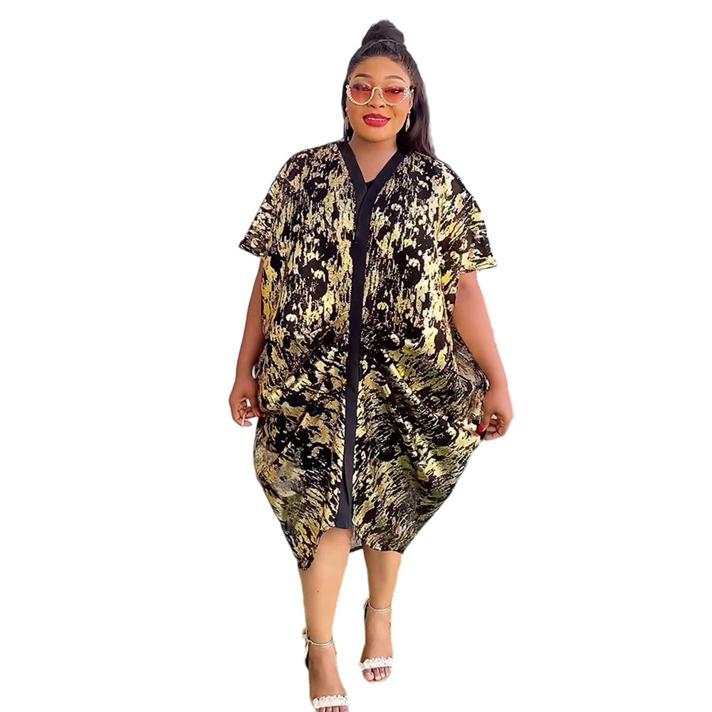 Women's Soft Grid Bronzing Dress Two-piece Sling Plus Size