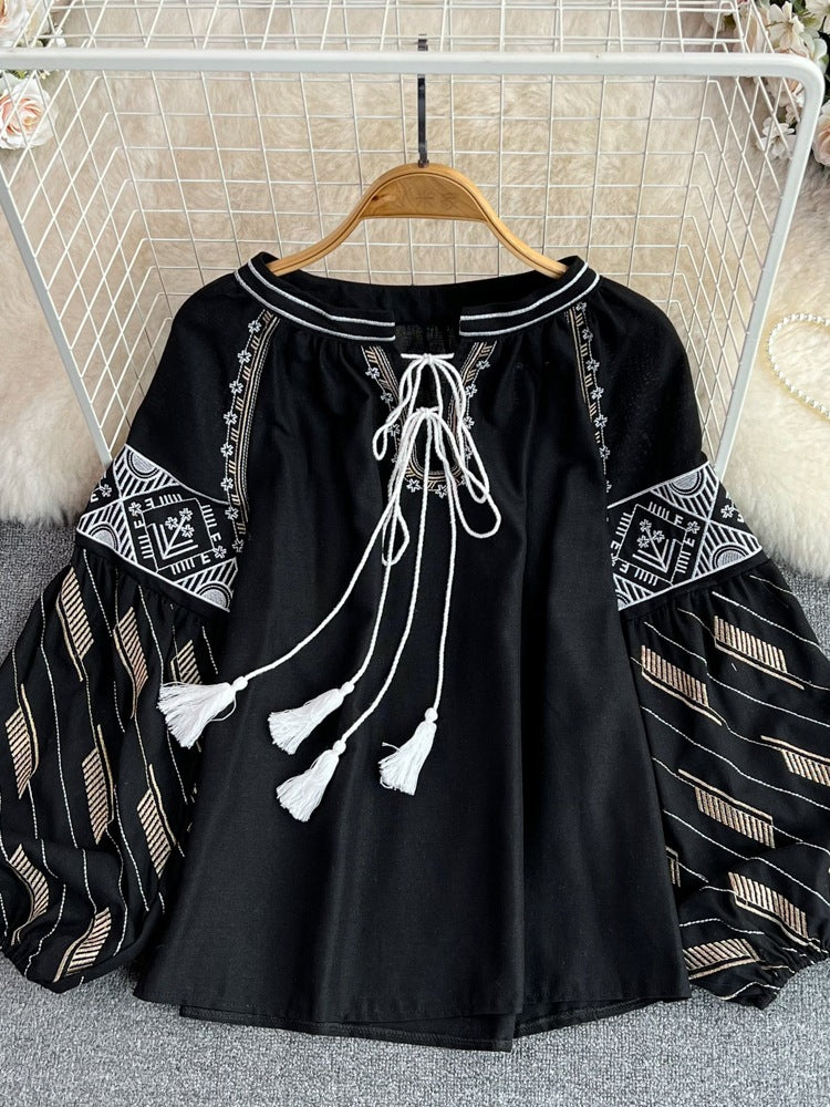 Retro Style Lantern Long Sleeve Loose Tops