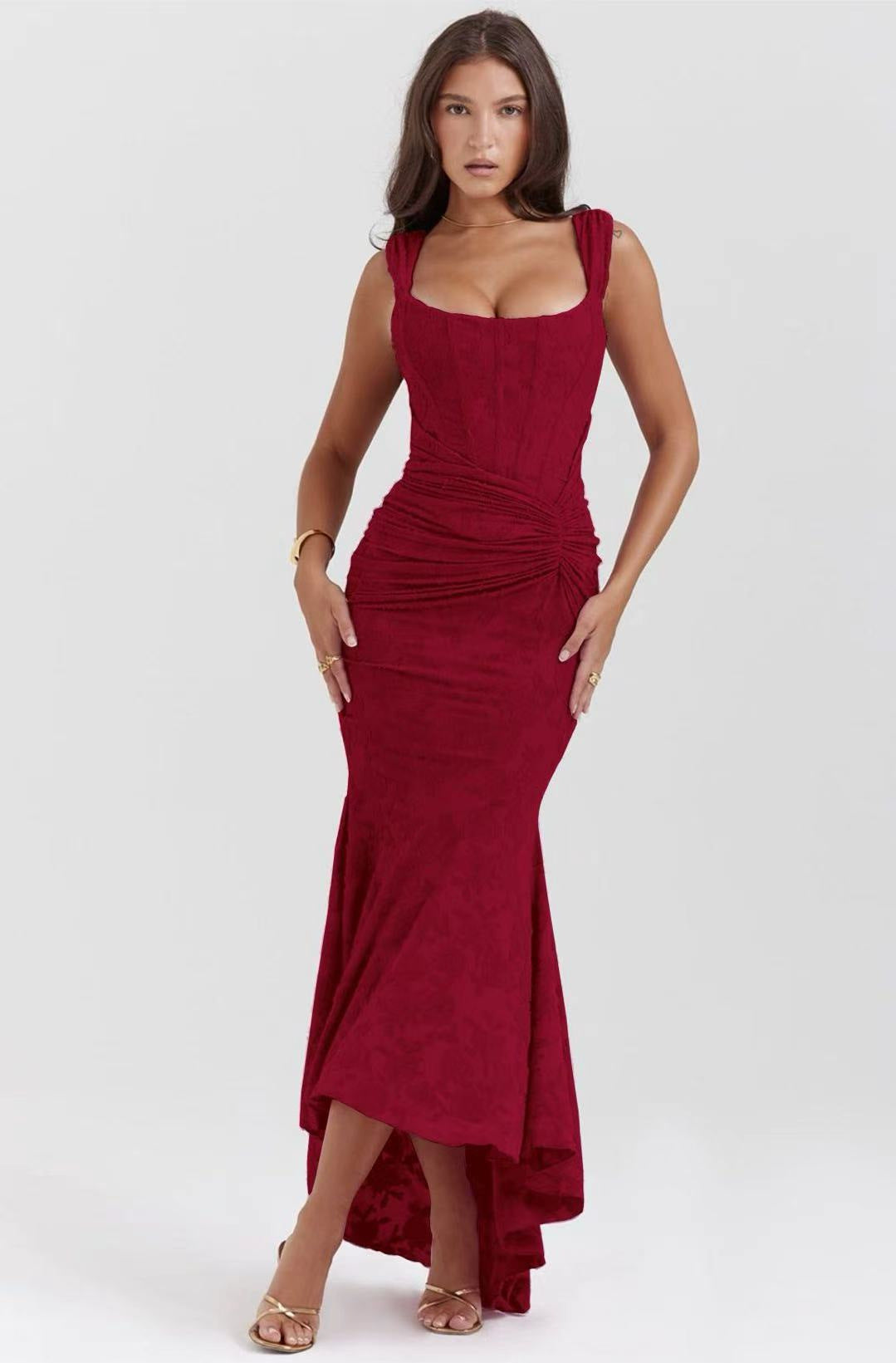 Women's Sexy Sleeveless Solid Color Fishbone Long Dresses