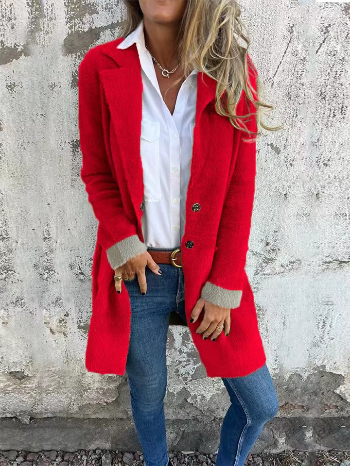 Women's Lapel Pocket Single-breasted Mid-length Plush Coats