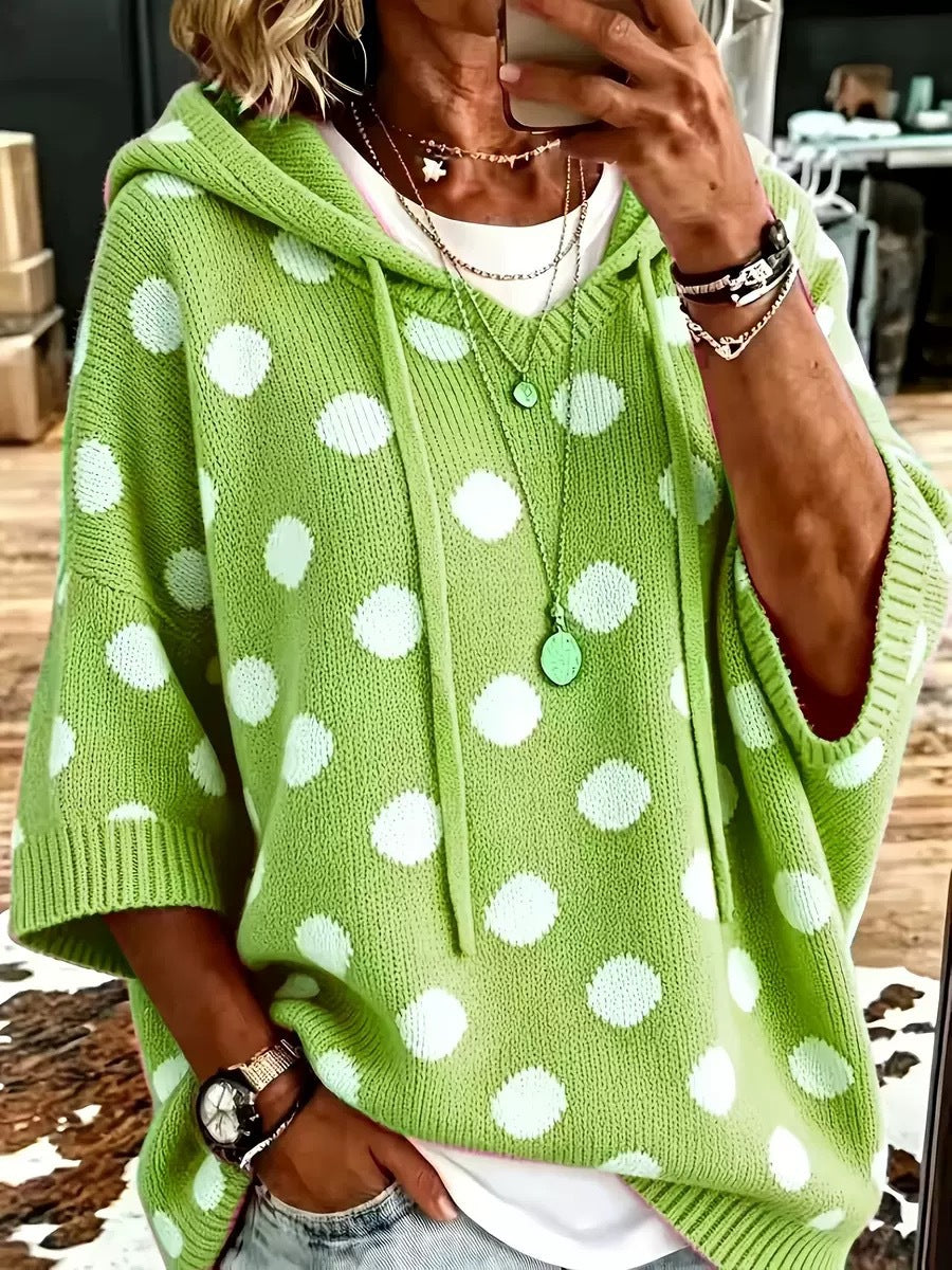 Women's Complete Sizes Elegant Loose Casual Style Polka Dot Sweater