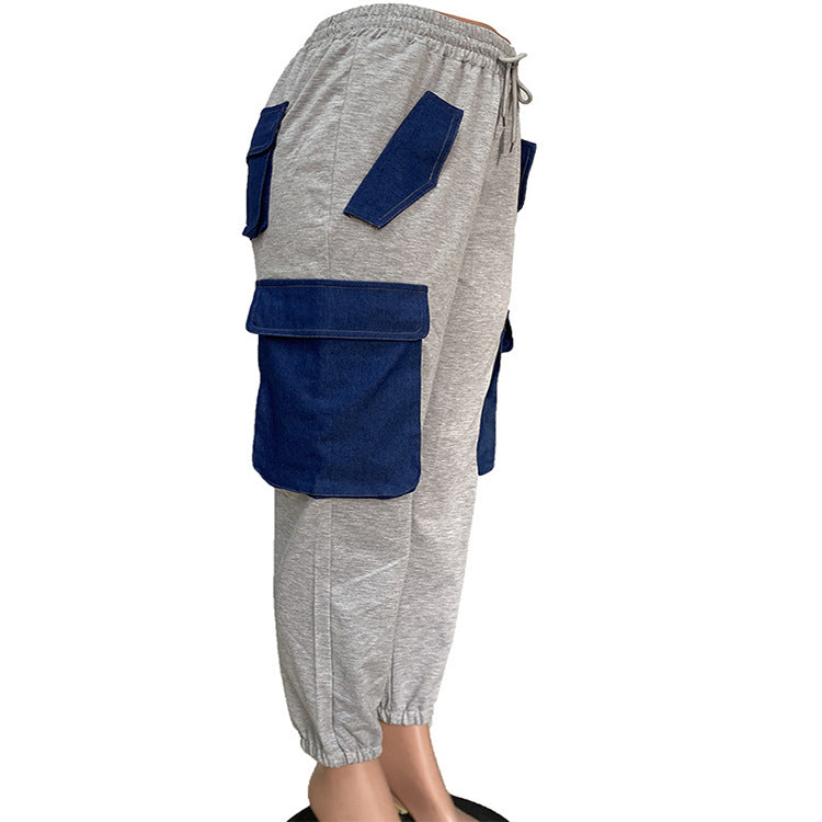 Women's Street Cool Imitation Denim Large Pocket Pants